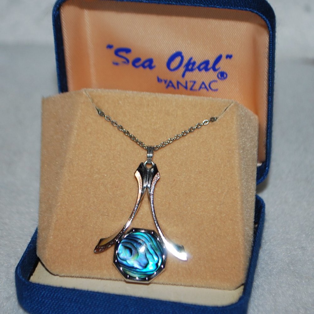 "Sea Opal" By Anzac Paua Silver Necklace